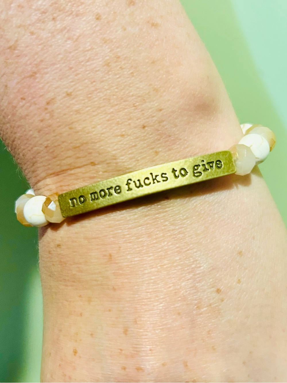 Gold Bar Beaded Bracelet - 'no more fucks to give'